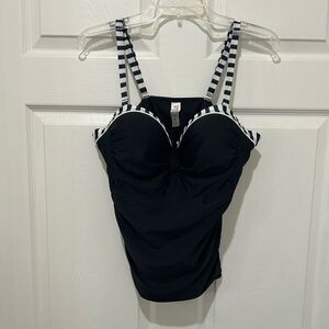 Striped Black and White Women's Tankini Swimsuit